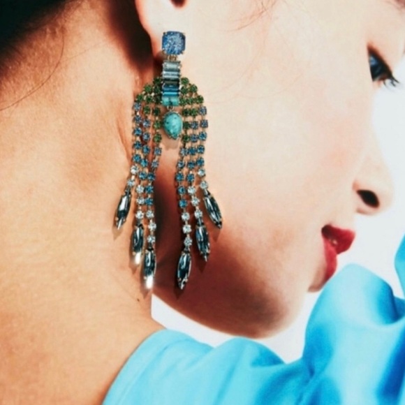 Stella & Dot Green and Gold Statement Earrings - Picture 3 of 5